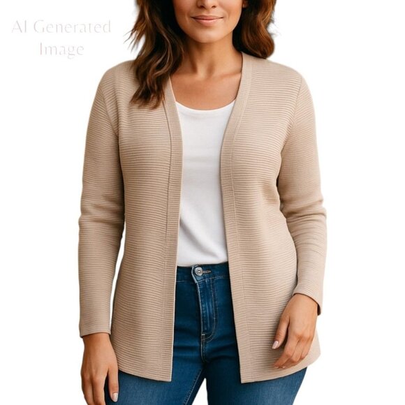 J Jill Women Cardigan Sweater Open Front Tan Stripe Cotton Knit Size M - Picture 1 of 14